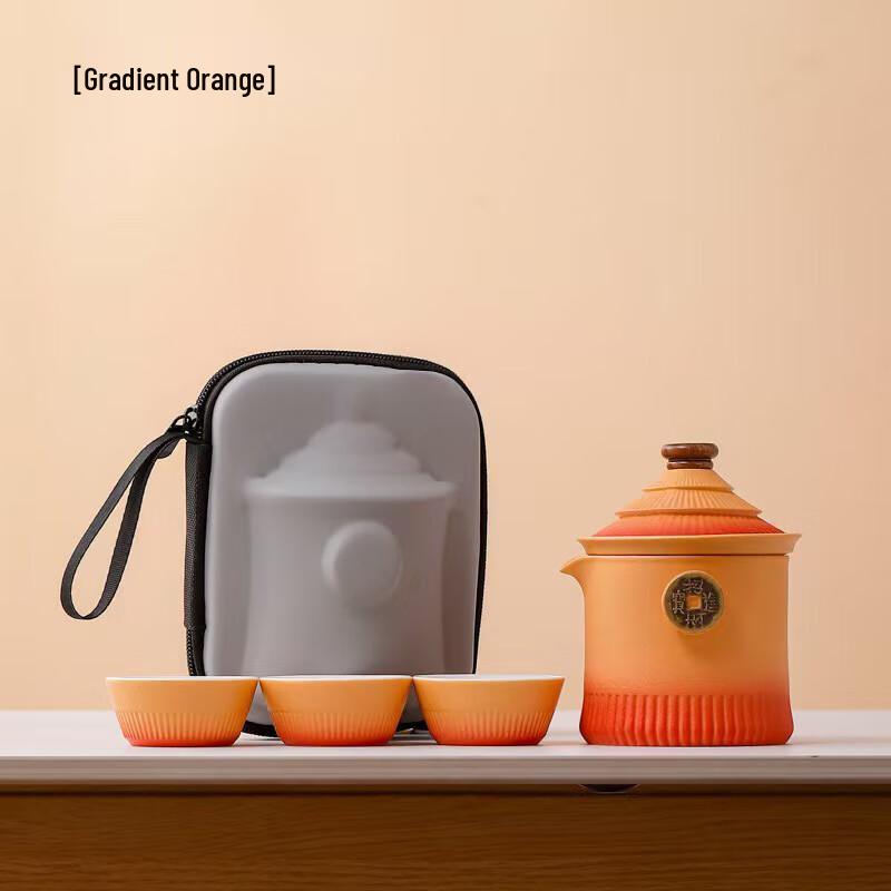 Palace Museum Style Portable Ceramic Travel Tea Set - One Pot, Three Cups
