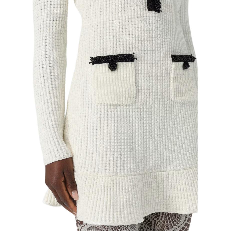 Self-Portrait Solid Color Pocket V-Neck Short Sleeve Dress Women dresses White RS25087SW-WHITE