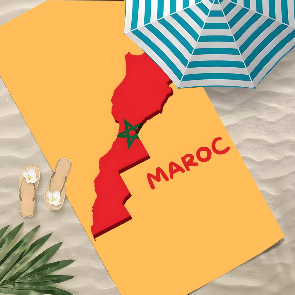 Art Morocco Map Flag Towel Polyester Beach Towel Quick Dry Sand Free Bath Towel for Summer Pool Travel Vacation