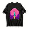 Vintage Space Rocket Print T-Shirt Cool Casual Unisex Top Pure Cotton T-shirt