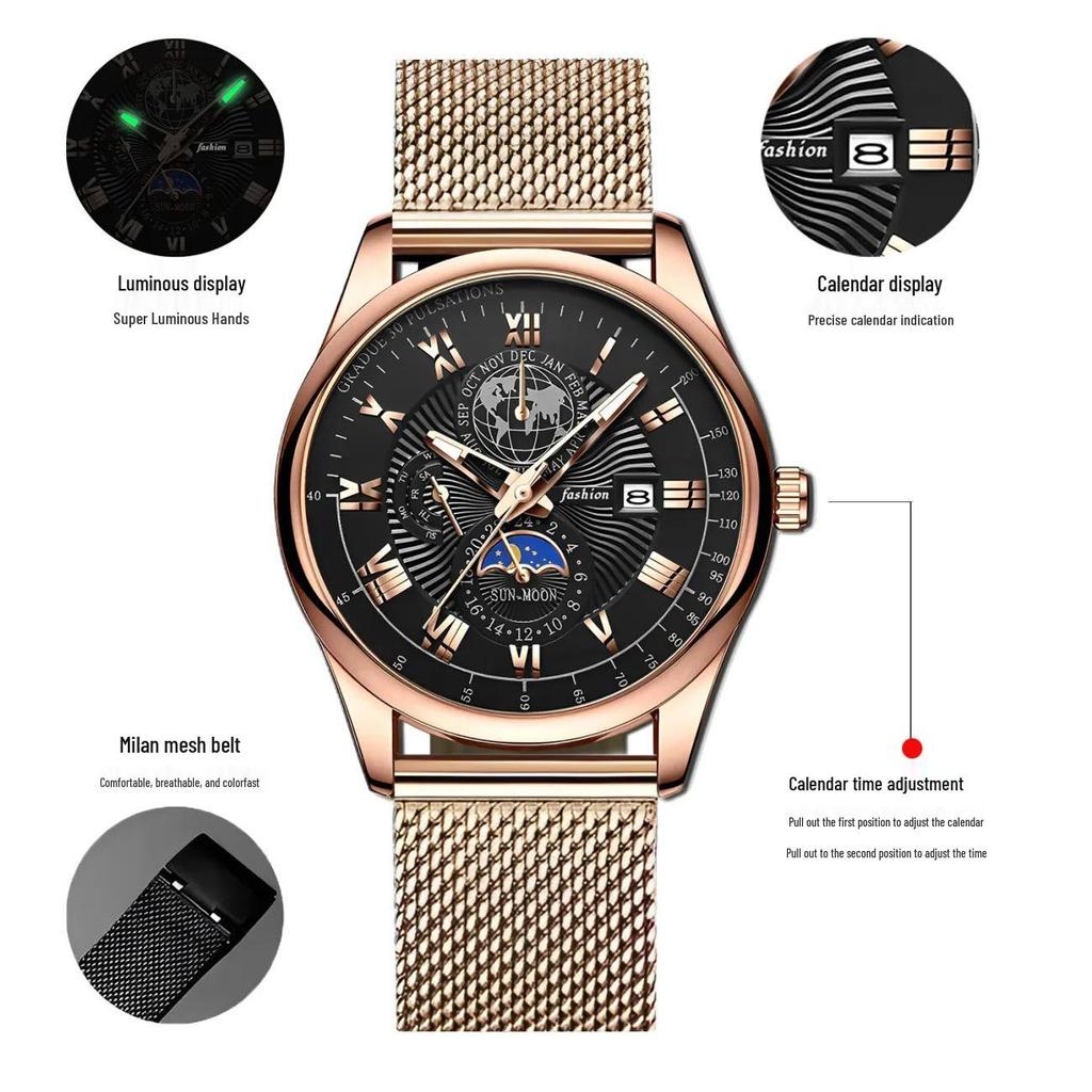 Orologio da Polso al Quarzo da Uomo Elegante: Design Moderno con Calendario, Funzioni Luminose e Precisione Meccanica per una Sofisticatezza Giovanile