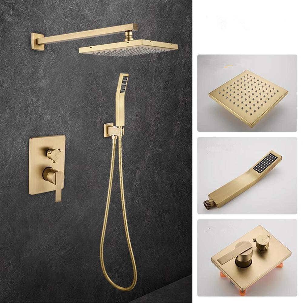 Tuqiu Antique Bronze Brass Bathroom Shower Faucet Valve Faucet Set With Square Shower Head Bathroom Wall Shower Kit