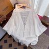 Women's Crochet Hollow Blouse V-neck Cardigan Blouse Spring and Summer Plus Size Crochet Cotton Cardigan Top Sunscreen Shawl