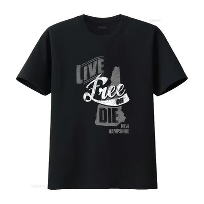 Live Free Or Die Vintage New Hampshire Map Crewneck T Shirt Retro Style for Freedom Lovers Vintage Washed Casual Stylish