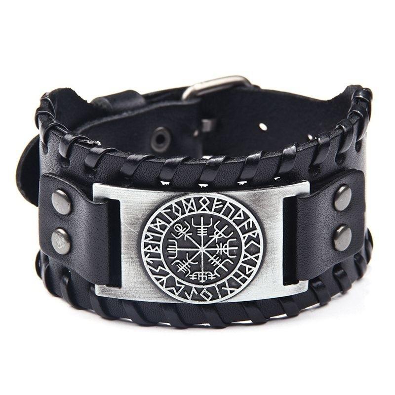 HNSP Wolf Rune Wrap Viking Leather Bracelet For Men Vintage Wide Bracelet Male  Accessory
