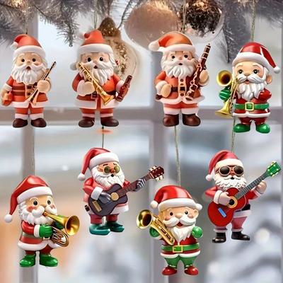 Vánoční ozdoba Santa Claus Roztomilý Santa hraje na kytaru/saxofon/trumpetu Hudební nástroj Akrylová ozdoba na vánoční stromeček Domácí párty dekorace