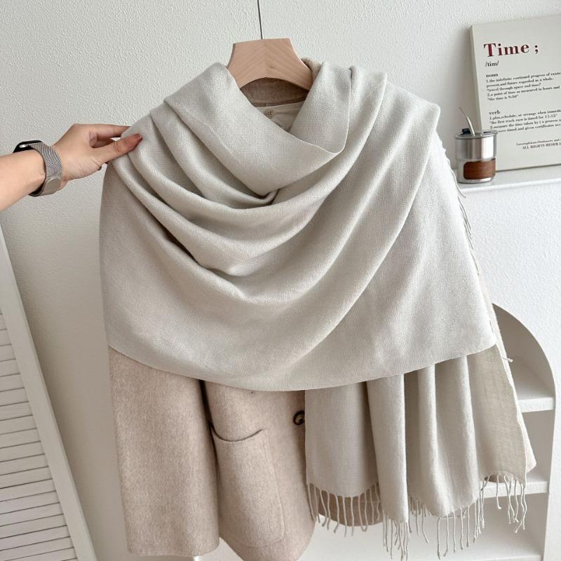 New Solid Color Fringed Scarf Men's and Women's Autumn and Winter Thickened Versatile High-end Shawl Imitation Cashmere Fashion Scarf
