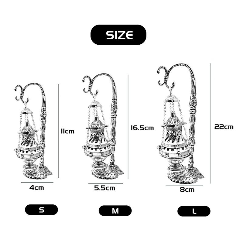 Vintage Incense Burner Stand Hanging Censer Aromatherapy Ornament Charcoal Incense Burner Ash Catcher with Lid Worship Craft