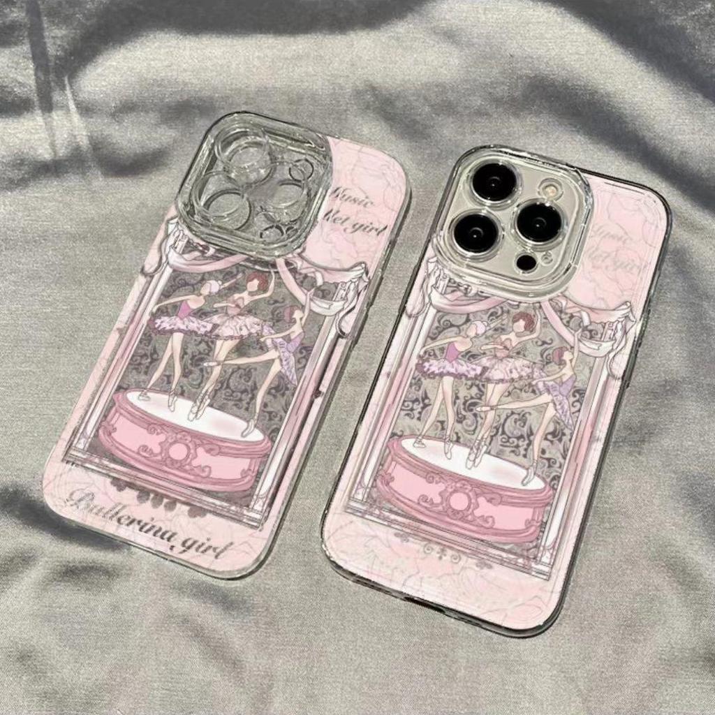 Drop-Proof Transparent Phone Case for iPhone 14 with Ballet Music Box Design