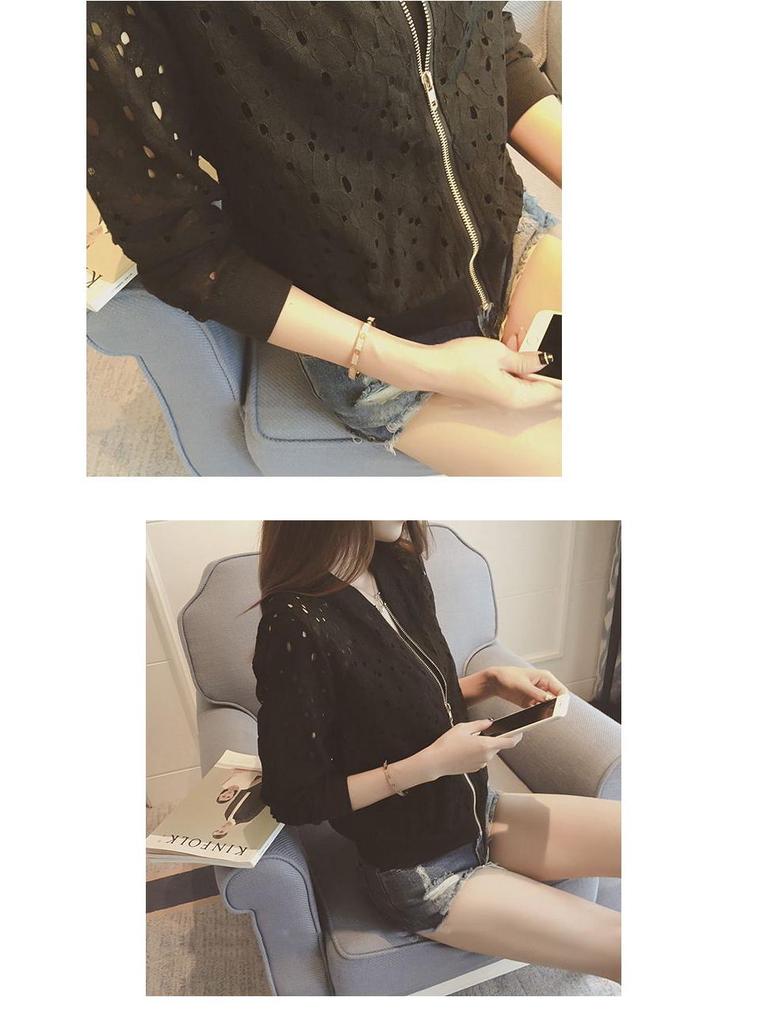 Women's Summer Lace Cardigan: Thin, Hollow, Zippered Sun Protection Jacket