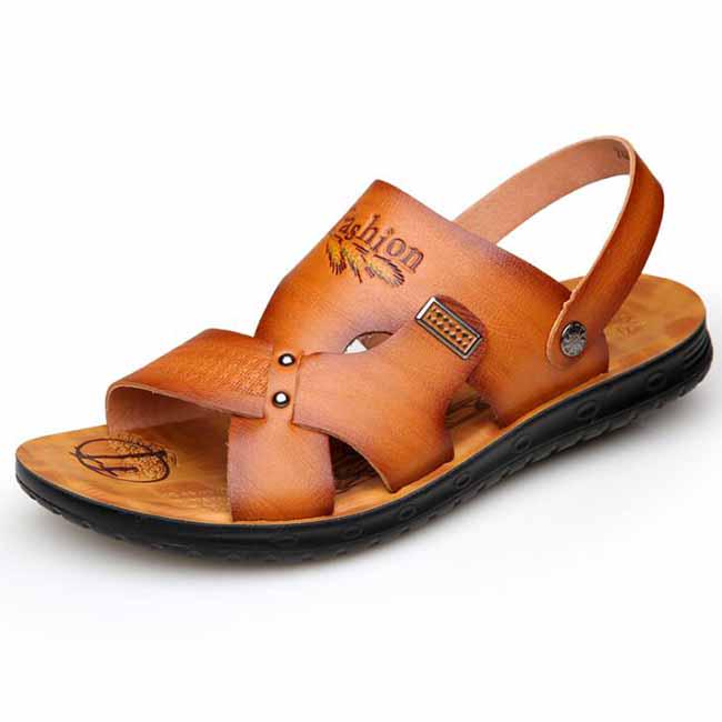Cowhide Leather Beach Shoes Men's Trend Casual Men's Non-slip Sandals Men's Sandals Slippers