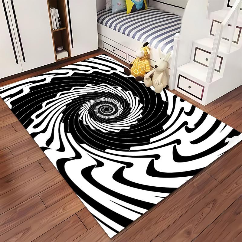 Modern Black and White Swirl Pattern Carpet for Living Room Decor Suitable for use as an anti-slip for living room bedroom sofas