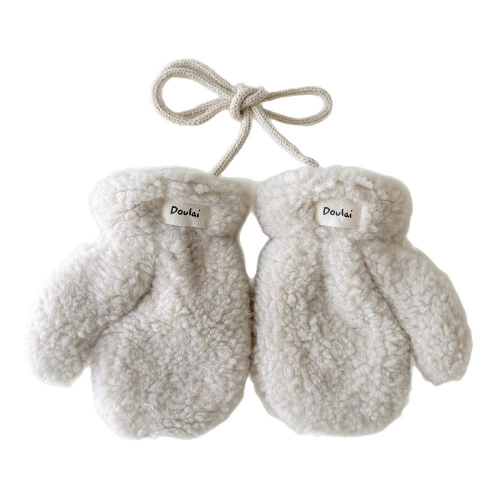 1 Pair Warm Windproof Winter Mittens Thickened Lamb Velvet Hanging Neck Gloves Boys Girls