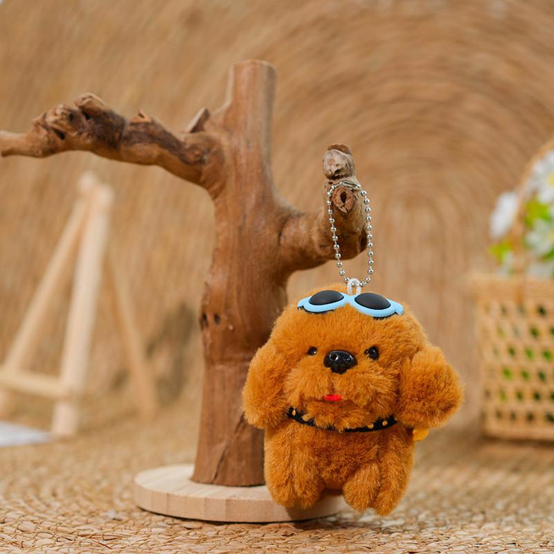 

Cute Bow Sunglasses Heart Necklace Plush Puppy Doll Pendant For Car And Backpack Decor Glasses