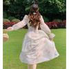 2025 Floral Chiffon Tea Dress: Sweet Long Sleeve French Princess Style
