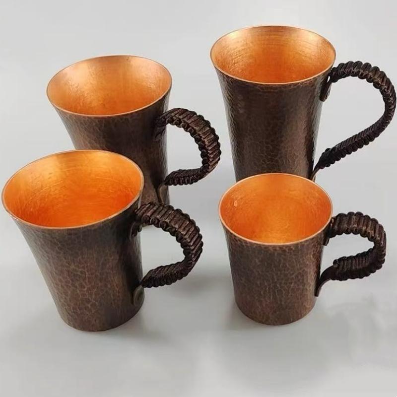 Vintage Reines Kupfer Kaffeebecher,Tasse Moscow Mule Becher Gravur Hammerstruktur Geflochtener Griff 450 ml Bierkrug,Teetasse Geschirr