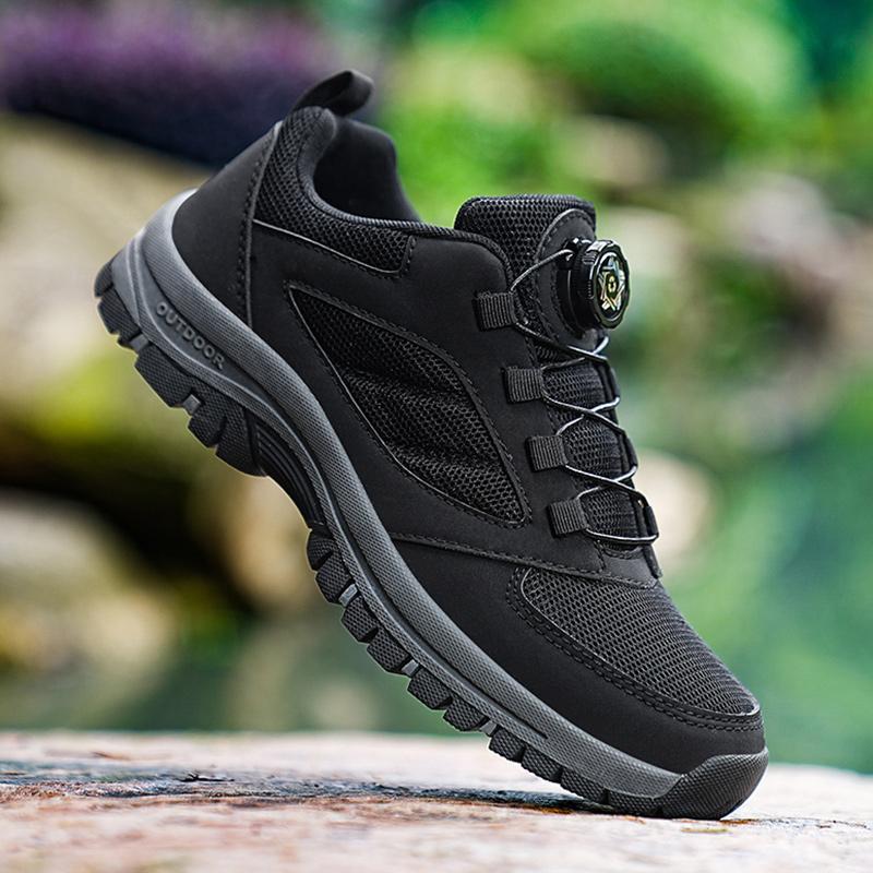 2025Male Sneakers Stylish Rotating Buckle Hiking Boots Solid Color Comfortable Non-slip Sporty Shoes Plus Size Men Shoes Leather