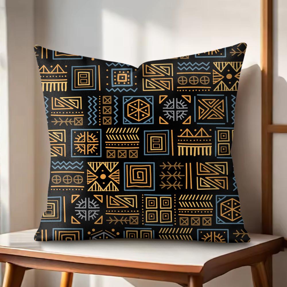 African Tribal art Cushion Cover Natural Linen Organic Fabric DoubleSided Printing Couch Pillow Covers Home Decor