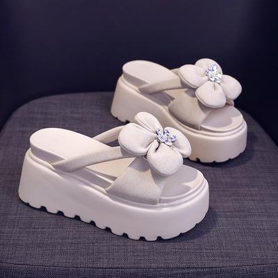 Fashion New Summer Leather Slippers Women's Outside Chunky Sandals 2025 Fashion 9CM Wedges Platform Shoes Woman Flats Beach Flip Flops