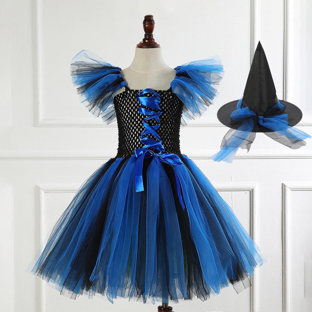 Tutu Dress Witch Costume Set for Kids with Hat and Broom - Halloween and Cosplay Outfit