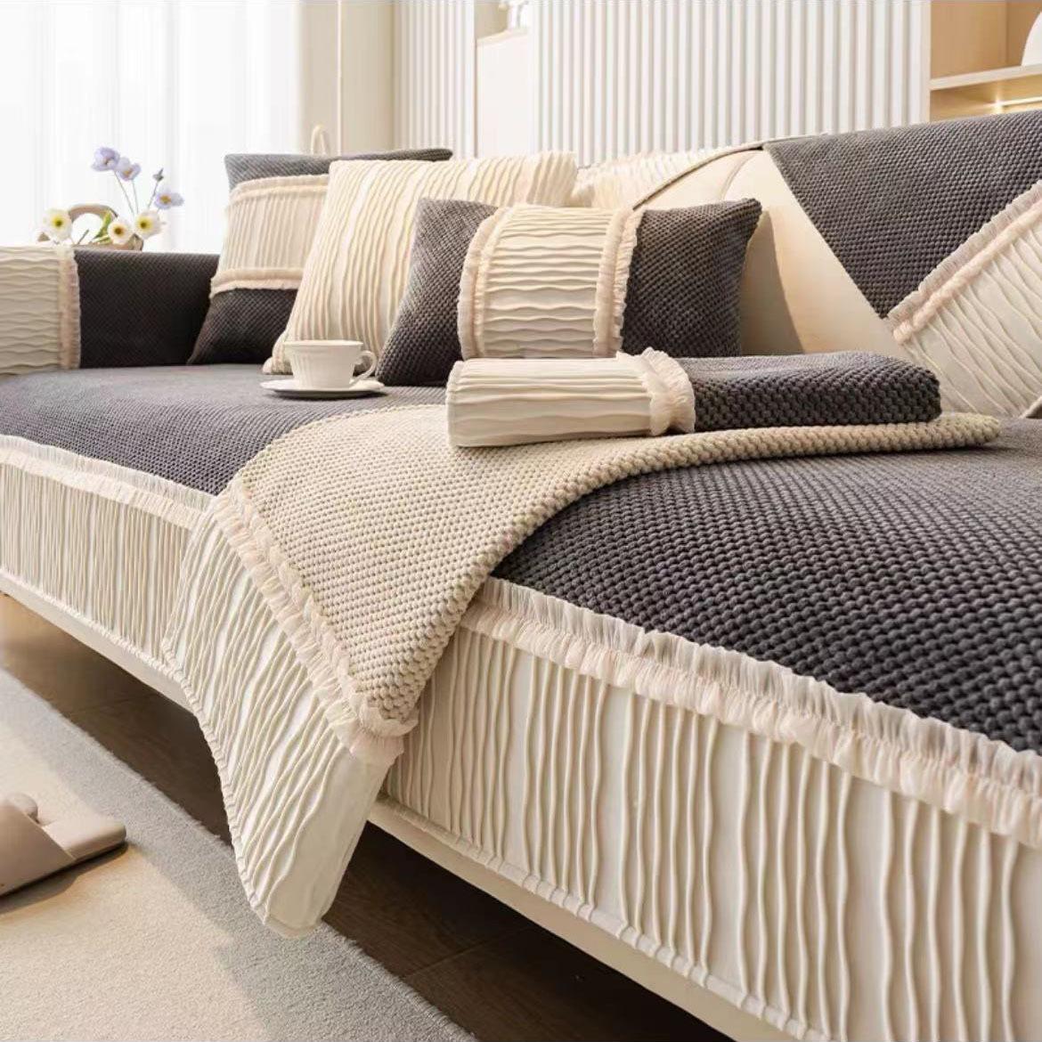 

Подушка для дивана в кремовом стиле, новый четырехсезонный кожаный чехол для дивана с тканевым полотенцем, противоскользящая подушка для сиденья 70*70