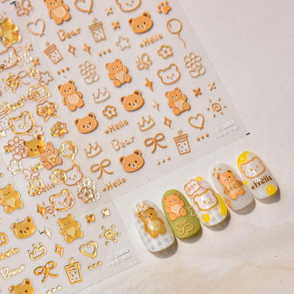 

Bowknot Jelly Bear Nail Stickers Brown Bear Cartoon Nail Decorations Lady