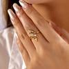 Elegant Sweeping Curve Ring for Women Brass Zircon Openwork Shield Long Finger Cocktail Sophisticated Prom Jewelry