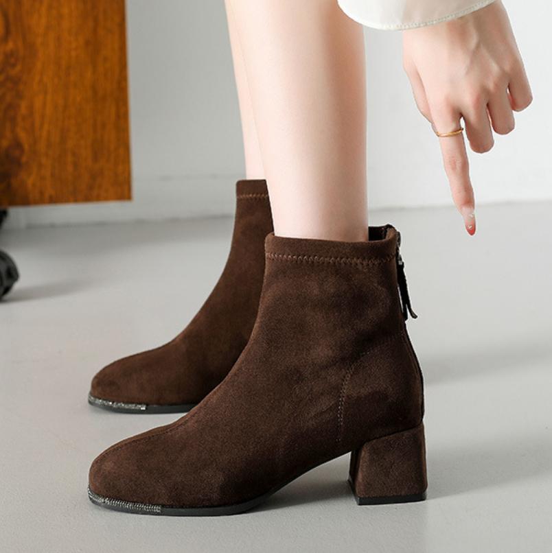 

2026 Vintage Square Toe Women Ankle Boots Fashion Thick Heels Shoes Winter Elegant Mordern Short Boot Women Knight boots flowers 40 коричневий