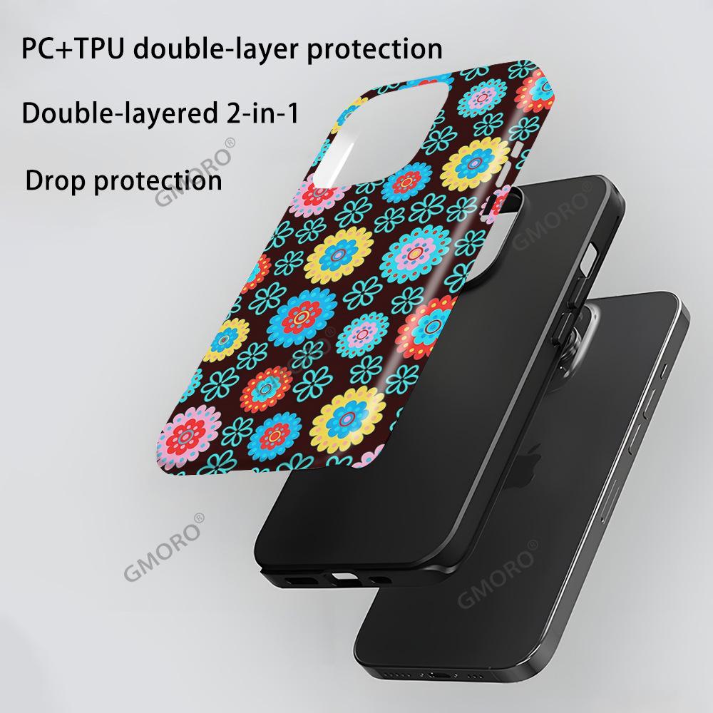 Retro colored flower Apple 17pm mobile phone case, hot-selling two-in-one film case iPhone13 anti-drop case.