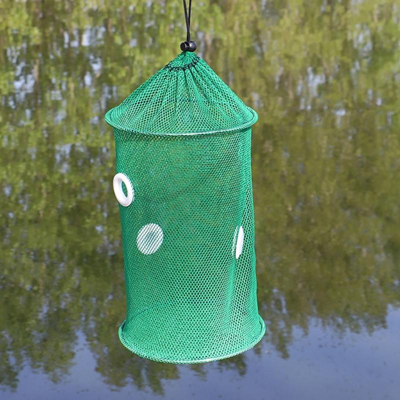 Foldable Floating Fish Basket Baits Trap for Catching Minnows Shrimp with Mesh Construction Multifunction Fishing Net