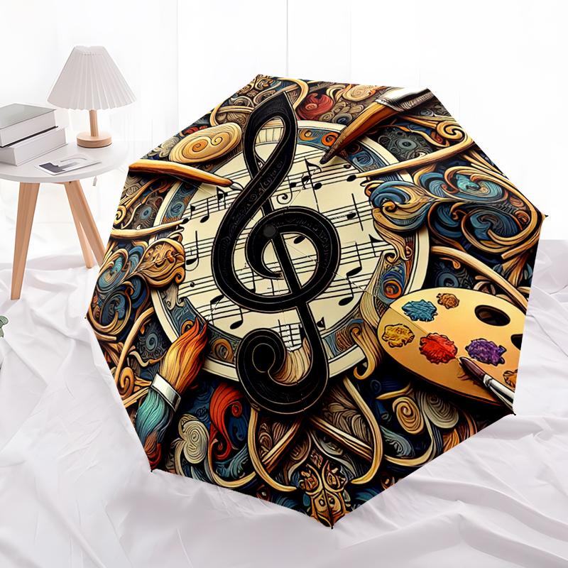 

1pc Music Theme pattern Umbrella Portable Folding Umbrella Iron Frame Hole Bone Structure Outdoor Home Umbrella разноцветный