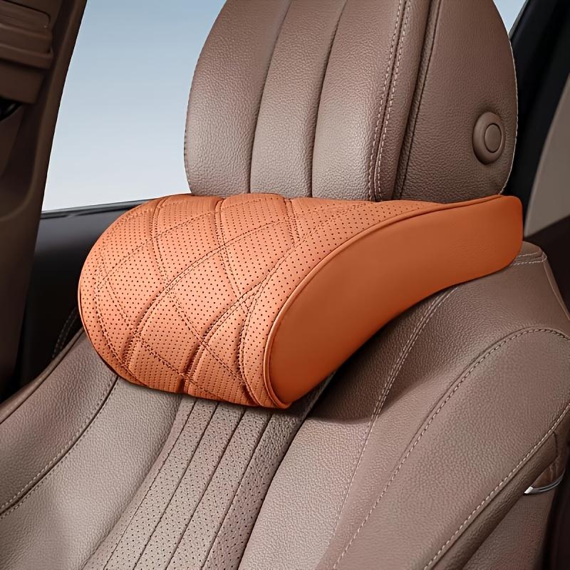 Nappa Leather Car Neck and Lumbar Support Pillows, Breathable Seat Cushions with Fine Embroidery for All Season Interior Use
