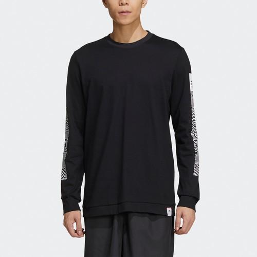 adidas Printed Loose Fit Long-Sleeve Breathable Sports T-Shirt for Men, Black