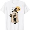 Spooky Ghost Black Cat Coffee Lover Funny Halloween Vintage T-Shirt