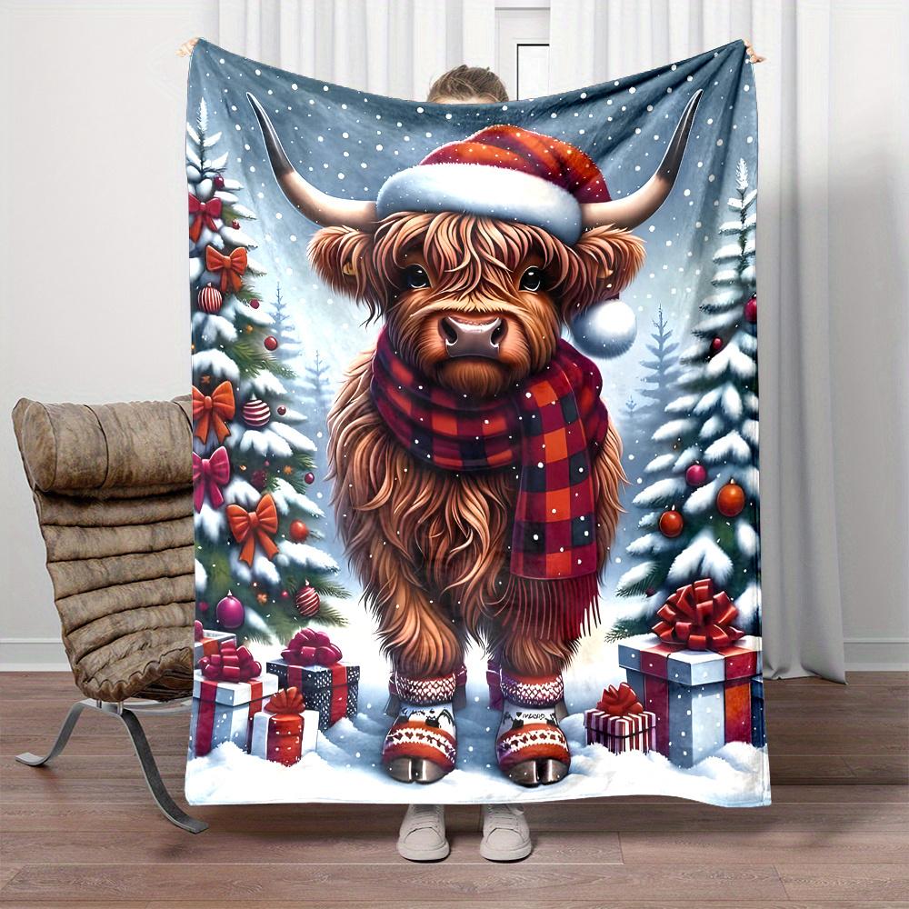 Cozy Highland Cow Christmas Throw Blanket - Soft Flannel, Reversible, Perfect for Bed, Sofa, Camping & Travel - Machine Washable