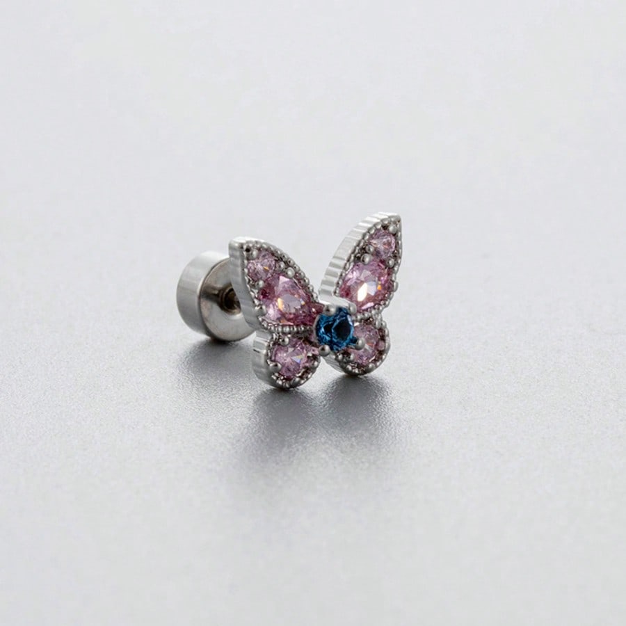 High-end and Niche Earrings Earrings Fashion Titanium Steel Butterfly Pink Heart-shaped Bow Lady Ear Studs Unique