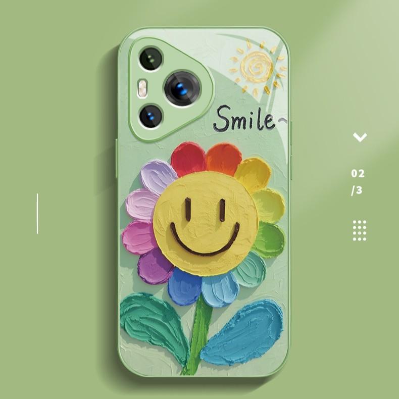 Green Background Smiley Face for Apple 16promax Phone Case for IPhone 15/14 New Cartoon 13 Glass Case