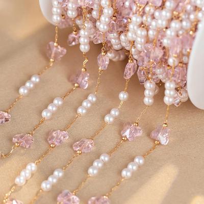 0.5/1 Meter Golden Stainless Steel Beaded Chain Crystal Butterfly Chain Pearl Beaded Chain DIY Necklace Bracelet