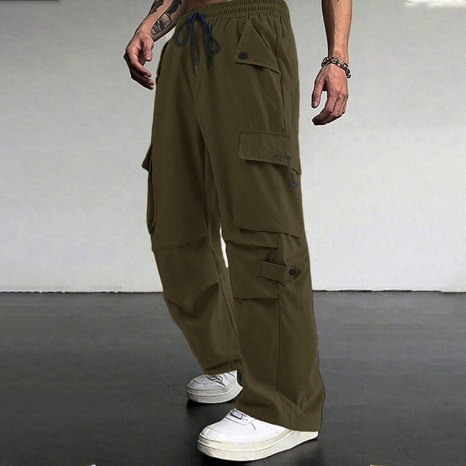 

Мужские свободные повседневные рабочие брюки с несколькими карманами, молодежные брюки на резинке и шнурке XXL