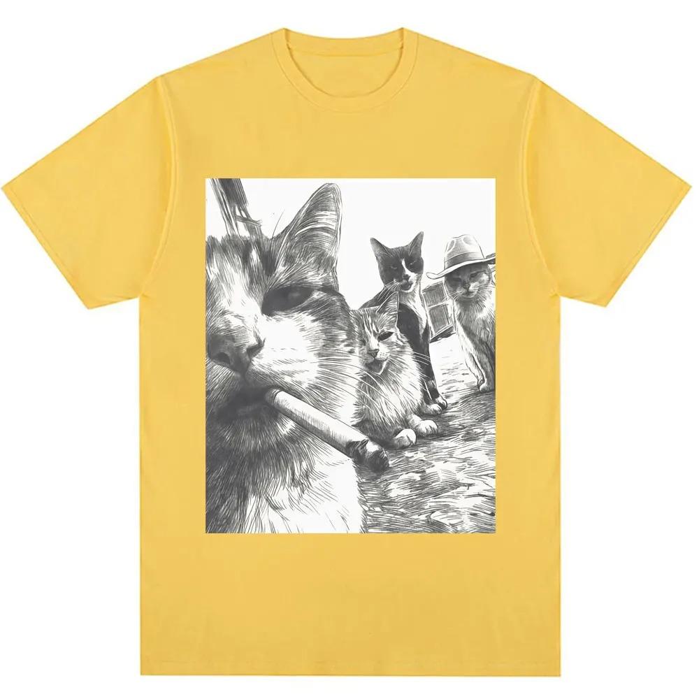 T-shirt Graphique Vintage Chat Fumeur Meme Unisexe Tendance Humoristique Oversize 100% Coton Casual Streetwear T-shirts