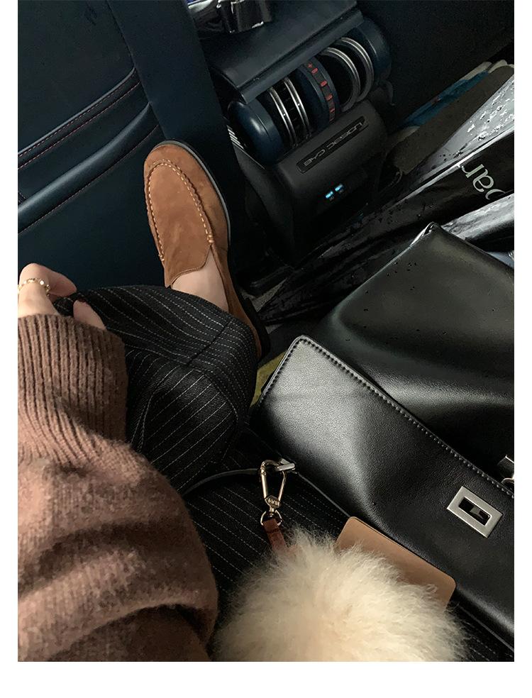 Super soft lambskin loafers women's genuine leather retro not tired feet soft sole flat sole single shoes one pedal lazy small leather shoes