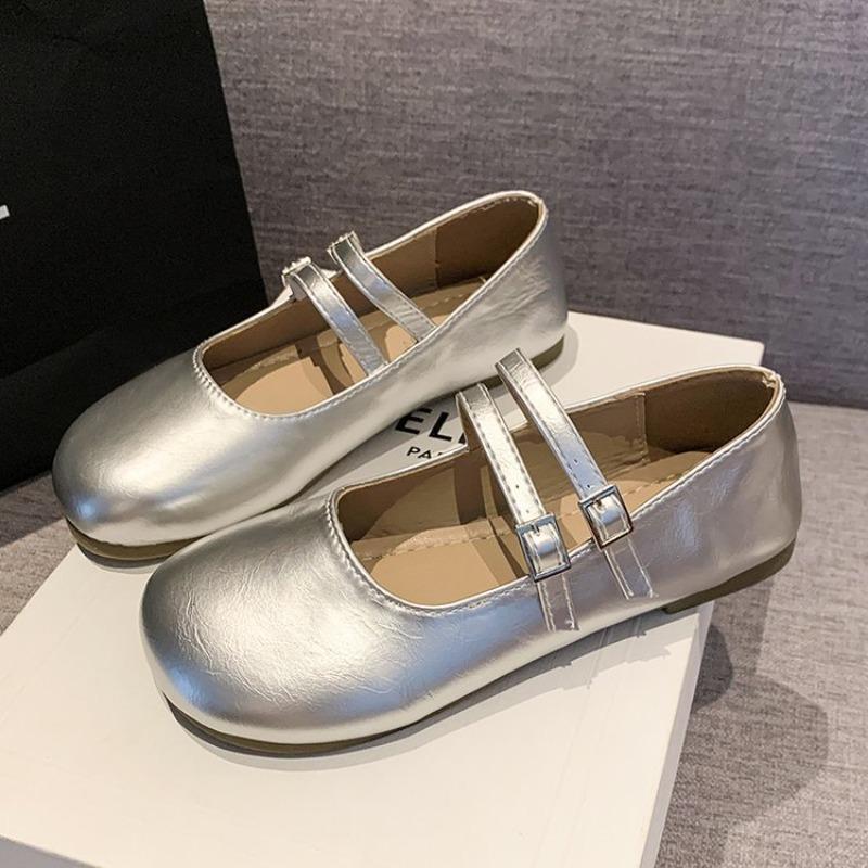 Ljusrunda runda champagnefärgade Doudou-skor höstens nya dubbla spännen med skärp och kjol Mary Jane-skor