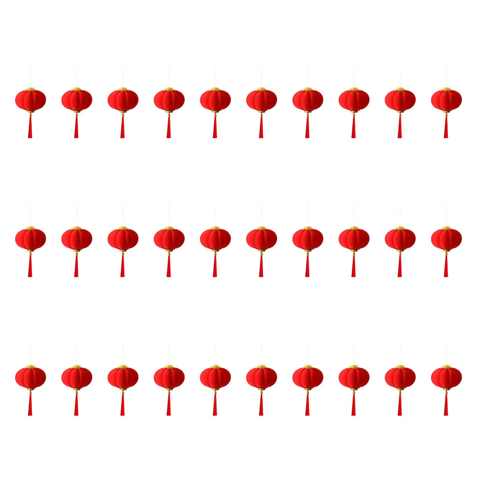 Small Chinese Red Lanterns Flocked Material Lucky Hanging Ornaments for Spring Festival Wedding Party New Year Decoration