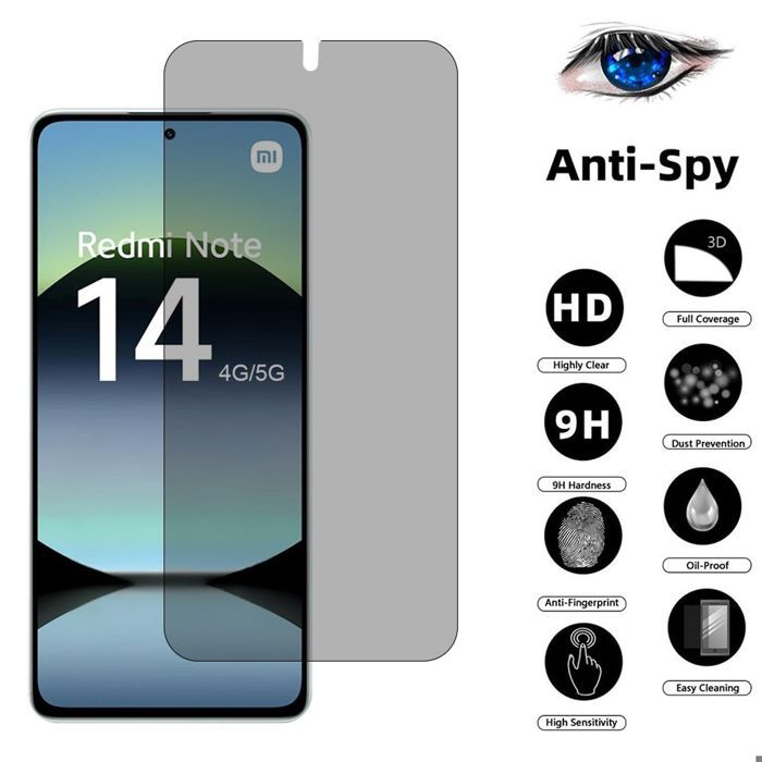 Protecteur d'écran - E.F.Connection - Redmi Note 14 - Verre trempé - Anti-espion - Lot de 4