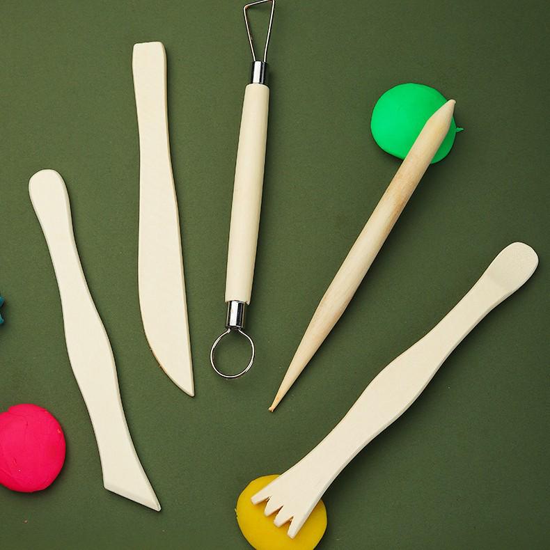 5-Piece Handmade Wooden Pottery & Polymer Clay Sculpture Tool Set