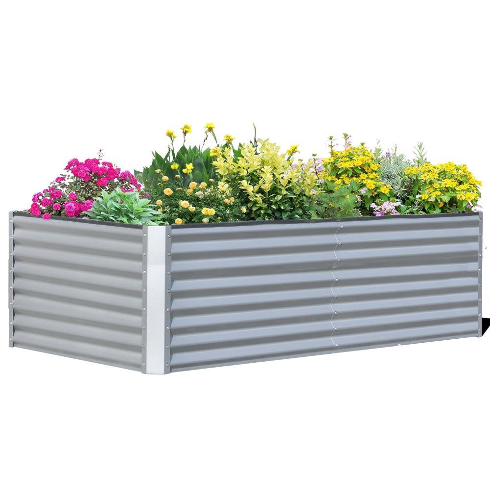 

US STOCK Galvanized Raised Garden Bed Outdoor 8x4x2FT Steel Heightened Planter Box For Gardening Flowers Vegetables Herbs срібний
