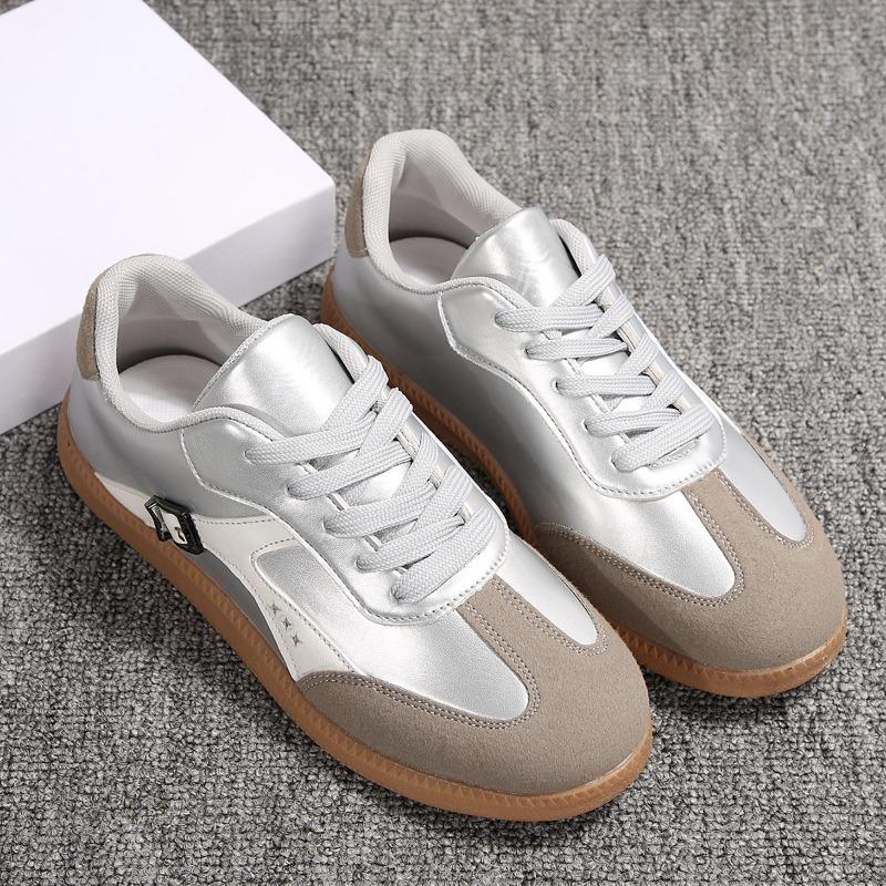 2024 Culori asortate cu vârf rotund, gură superficială, pantofi vulcanizați pentru femei, cu șireturi, toc plat, cu gură mică, pantofi confortabili pentru femei