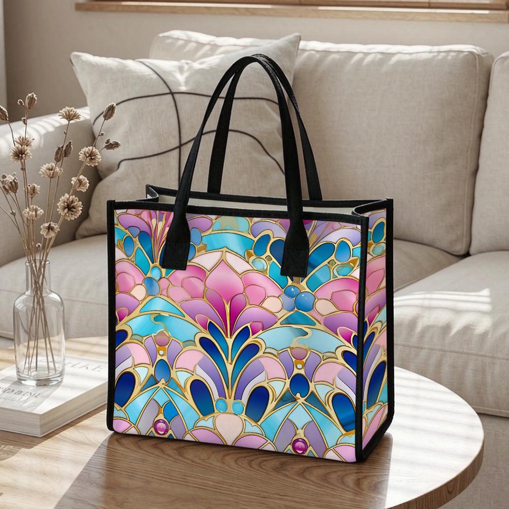 Fashion Stained Glass Pattern Tote Bag Daily Use Handbag for Women Casual Totes