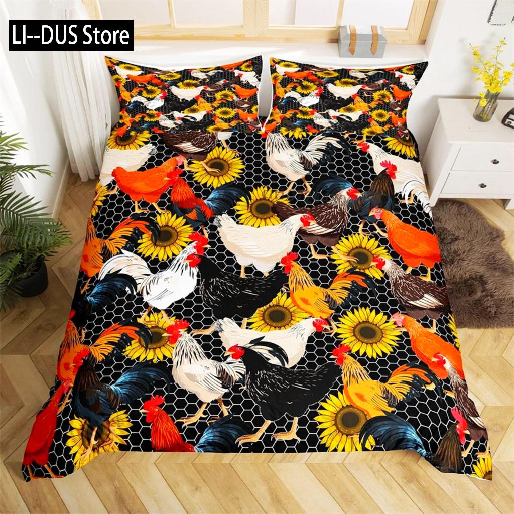 

Comforter Pastoral Scenery Animal Chicken Twin Country Sunflower Rooster Comforter Microfiber Rustic Barn Bedding Set Comforter (quilt)-EU Single(135*200cm)3pcs
