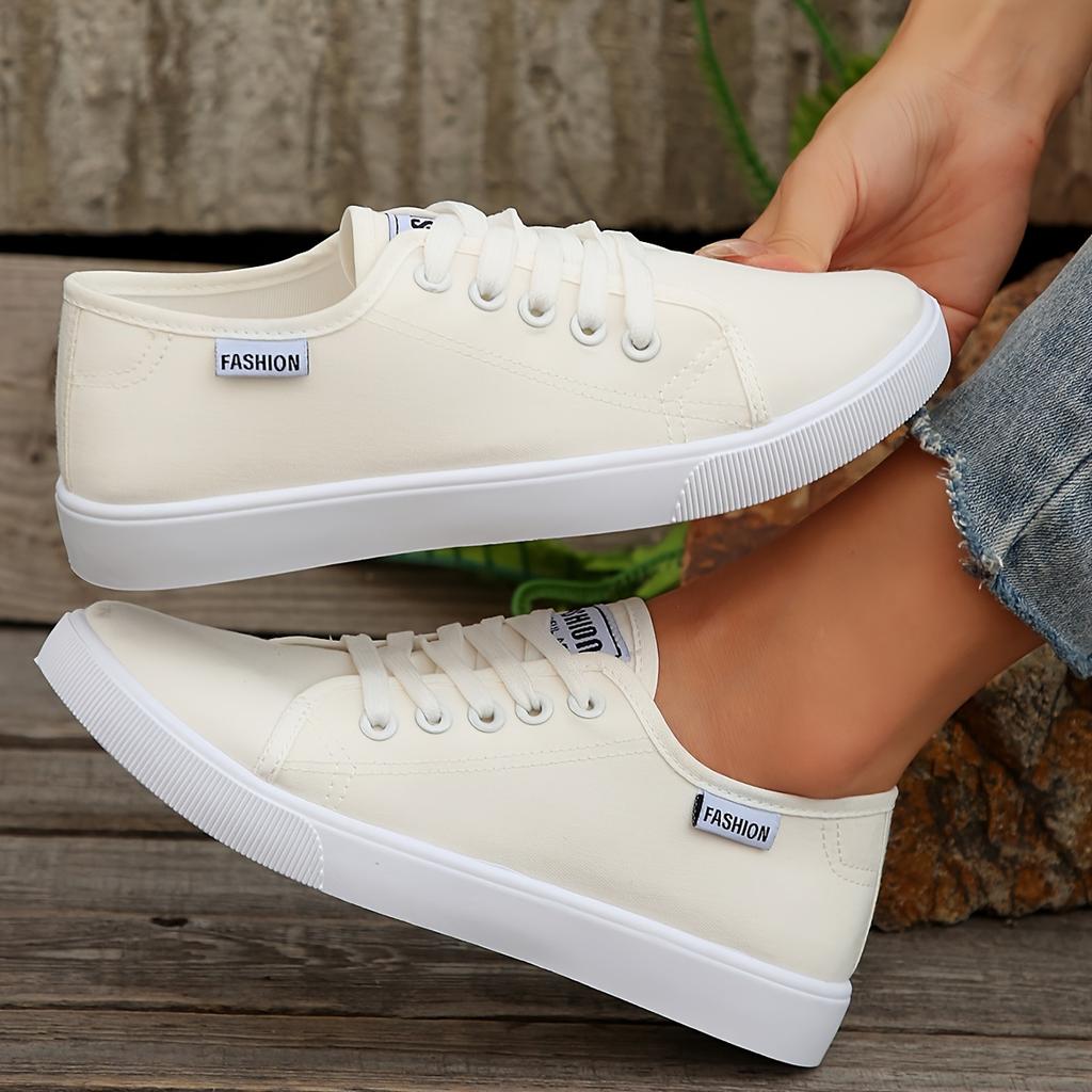 Women's Casual Canvas Sneakers Lightweight Lace-Up Low Tops Shoes for Spring Fall Breathable Black & White Sneakers
